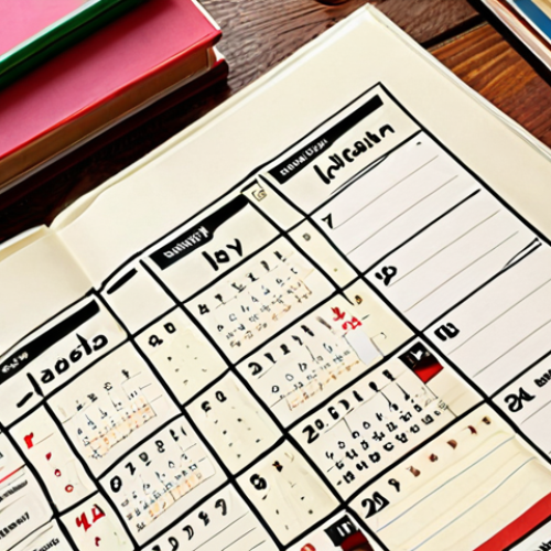 Home 19 ** A visually appealing calendar meticulously marked with deadlines and reminders, surrounded by Italian textbooks and translation dictionaries. Style: Bright, organized, and inspiring.
**