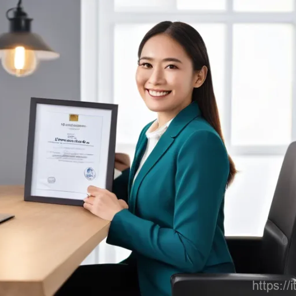 번역사 자격증 시험 대비 전반적인 로드맵 - **A highly confident and accomplished female professional translator**, in her early 30s, is seated ...