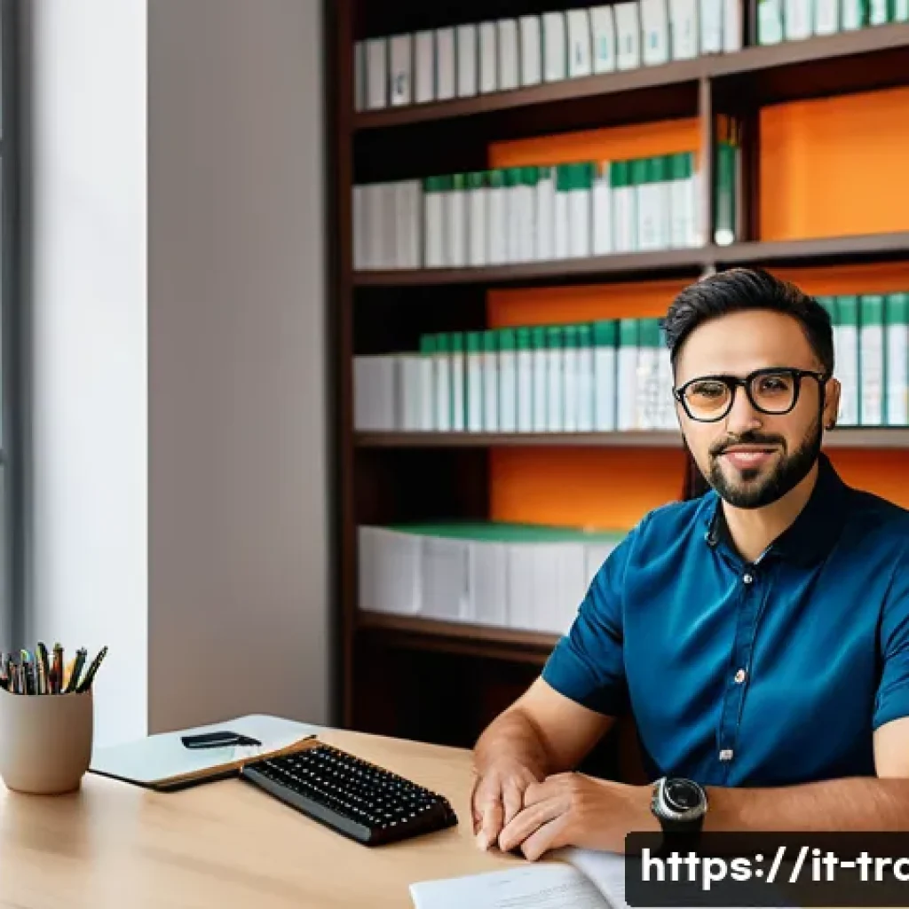 번역사 자격증으로 경력 전환 성공하기 - A professional Italian translator at a modern desk, wearing smart casual attire and glasses, focused...