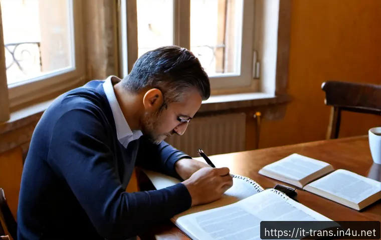 번역사 자격증 시험 필수 요약 정리 - Photorealistic study scene for an Italian translator certification exam: focused adult learner at a ...